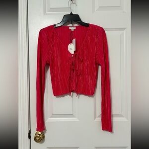 Nordstrom Urban Social Plissé Tie Front Top in hot pink